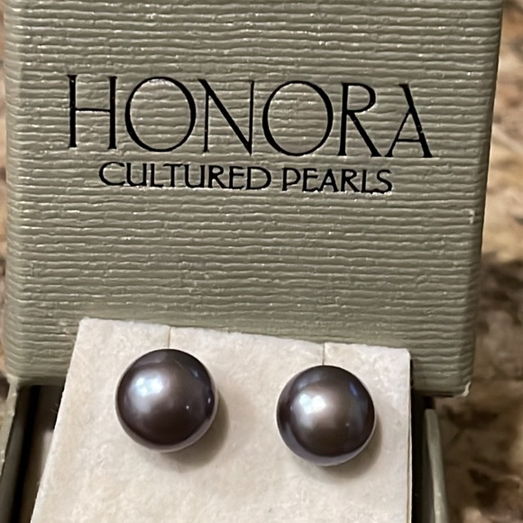 Honora Cultured Pearls 925 Sterling Silver Post Metallic Gray Earrings 9mm NWOT - Picture 2 of 5